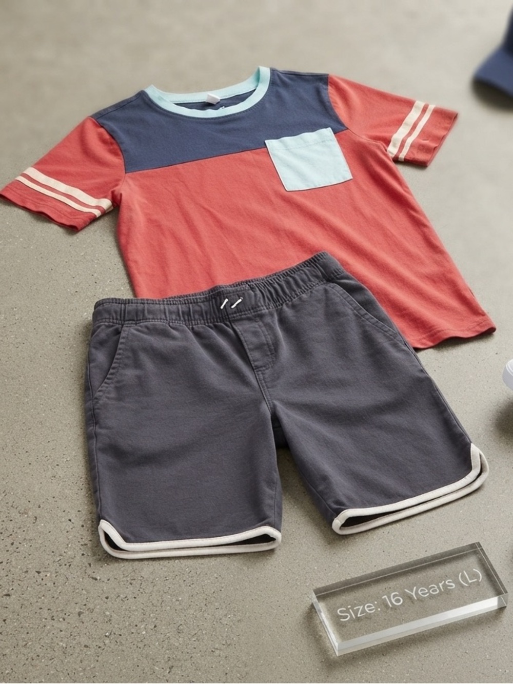 Tea Boys Set size 16 Red and Blue T-Shirt with Pocket and Blue Shorts